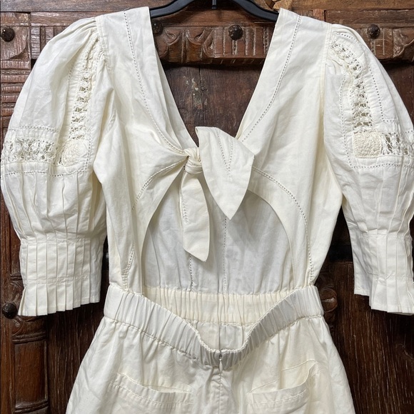 Sea NY Thora Thread Pull Romper In Cream Cotton Size 6 - Picture 5 of 13